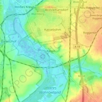 Mapa topográfico Kessin, altitud, relieve