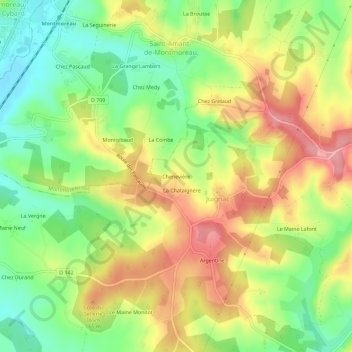 Mapa topográfico Chenevière, altitud, relieve
