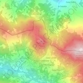 Mapa topográfico Romagnese, altitud, relieve