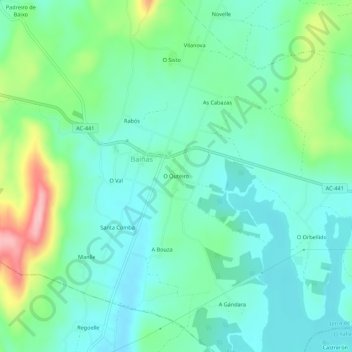 Mapa topográfico O Outeiro, altitud, relieve