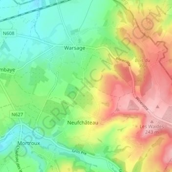 Mapa topográfico Affnay, altitud, relieve