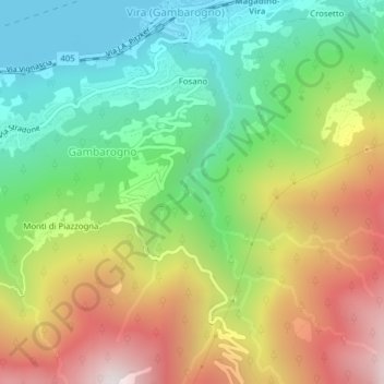 Mapa topográfico Nebbia, altitud, relieve