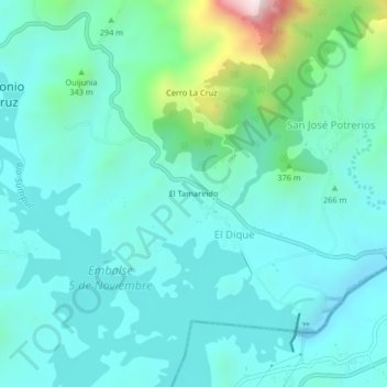 Mapa topográfico El Tamarindo, altitud, relieve