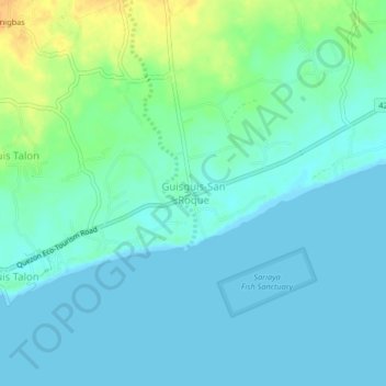Mapa topográfico Guisguis-San Roque, altitud, relieve
