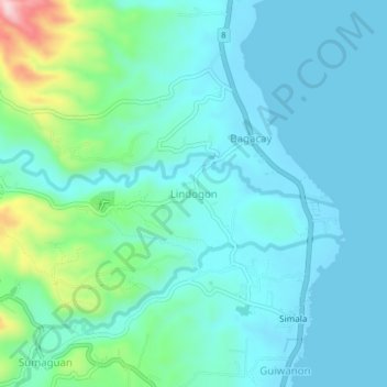 Mapa topográfico Lindogon, altitud, relieve