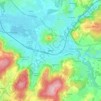 Mapa topográfico Vesoul, altitud, relieve
