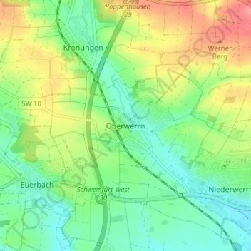 Mapa topográfico Oberwerrn, altitud, relieve