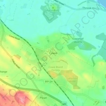 Mapa topográfico Cowie, altitud, relieve
