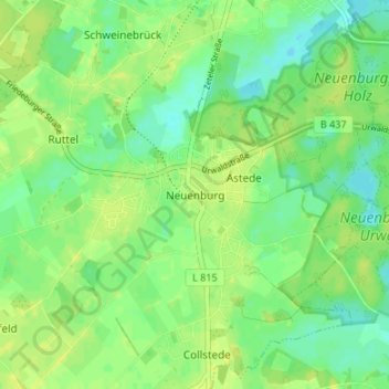 Mapa topográfico Neuenburg, altitud, relieve