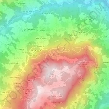 Mapa topográfico Acquaria, altitud, relieve