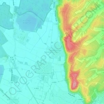 Mapa topográfico Niederrimsingen, altitud, relieve