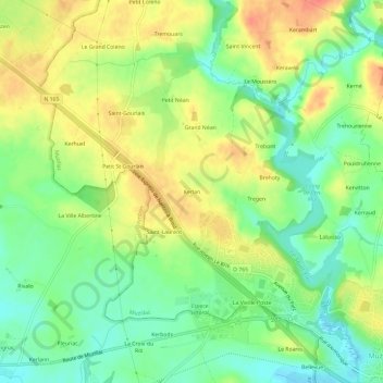 Mapa topográfico Kerlan, altitud, relieve