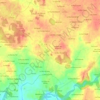 Mapa topográfico Moureul, altitud, relieve