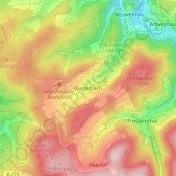 Mapa topográfico Riedelbach, altitud, relieve