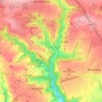 Mapa topográfico Caudle Green, altitud, relieve