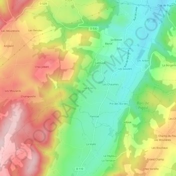 Mapa topográfico Les Cros, altitud, relieve