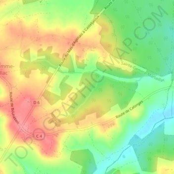 Mapa topográfico Cougne, altitud, relieve