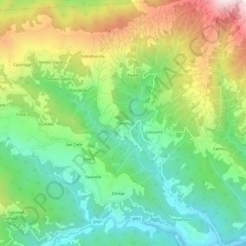 Mapa topográfico Chinela, altitud, relieve
