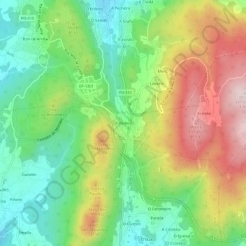 Mapa topográfico A Portela, altitud, relieve