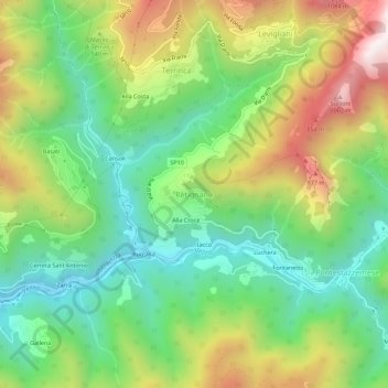 Mapa topográfico Retignano, altitud, relieve