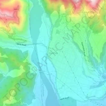 Mapa topográfico Dudhia, altitud, relieve