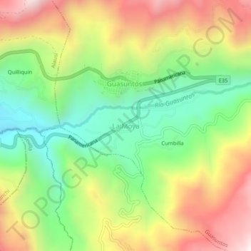 Mapa topográfico La Moya, altitud, relieve