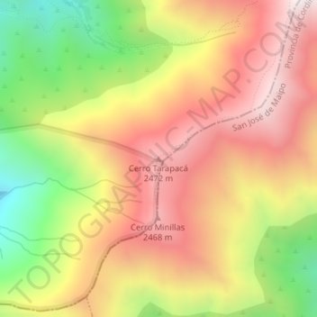Mapa topográfico Cerro Tarapacá, altitud, relieve