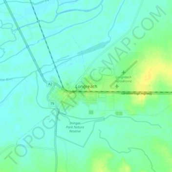 Mapa topográfico Longreach, altitud, relieve