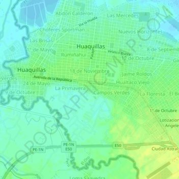 Mapa topográfico Ecuador guayaquil, altitud, relieve