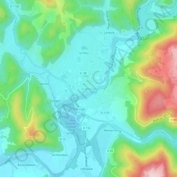 Mapa topográfico Argentat, altitud, relieve