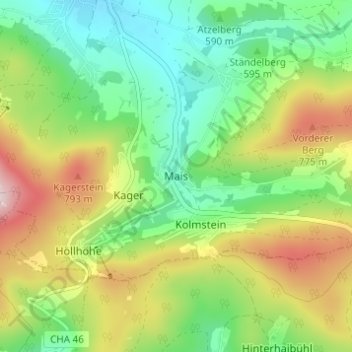 Mapa topográfico Mais, altitud, relieve