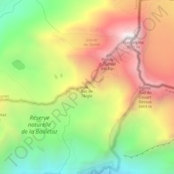 Mapa topográfico Bec de l'Aigle, altitud, relieve