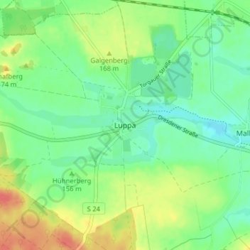 Mapa topográfico Luppa, altitud, relieve