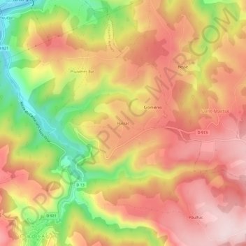 Mapa topográfico Pussac, altitud, relieve
