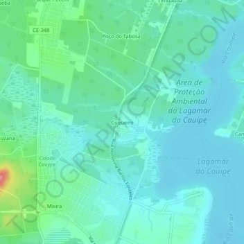Mapa topográfico Coqueiro, altitud, relieve