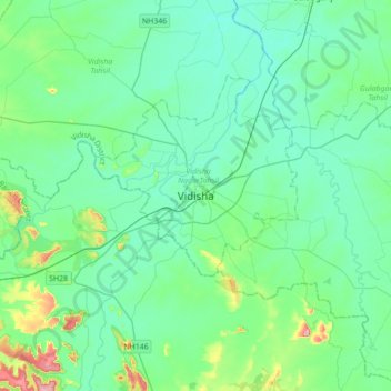 Mapa topográfico Vidisha, altitud, relieve