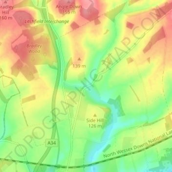 Mapa topográfico Cole Henley, altitud, relieve