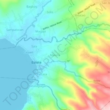 Mapa topográfico Makina, altitud, relieve