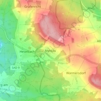 Mapa topográfico Meldau, altitud, relieve