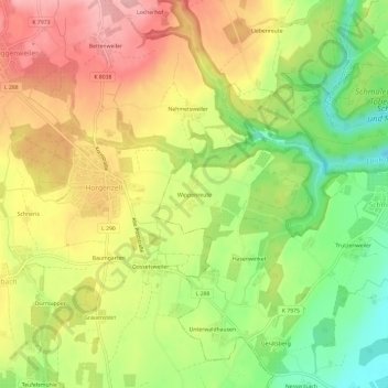 Mapa topográfico Wippenreute, altitud, relieve