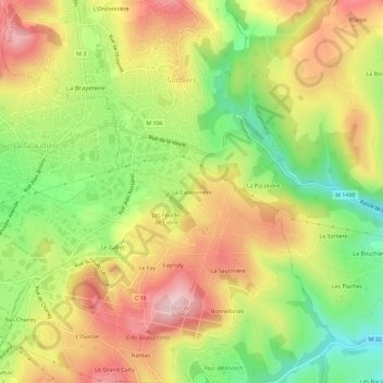 Mapa topográfico La Calaminière, altitud, relieve