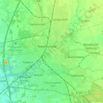 Mapa topográfico Neumünster, altitud, relieve