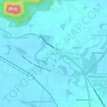 Mapa topográfico Kottaram, altitud, relieve