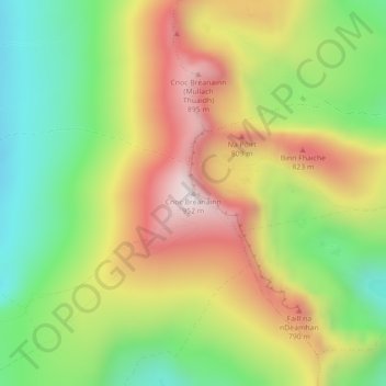 Mapa topográfico Mount Brandon, altitud, relieve