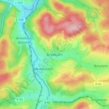 Mapa topográfico Birkelbach, altitud, relieve