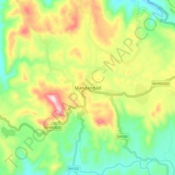 Mapa topográfico Mandangad, altitud, relieve