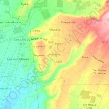 Mapa topográfico Pumahua, altitud, relieve