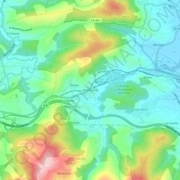 Mapa topográfico Ambrosero, altitud, relieve