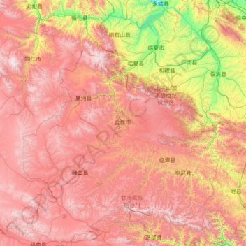 Mapa topográfico Gannan, altitud, relieve