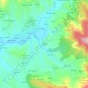 Mapa topográfico Valada, altitud, relieve